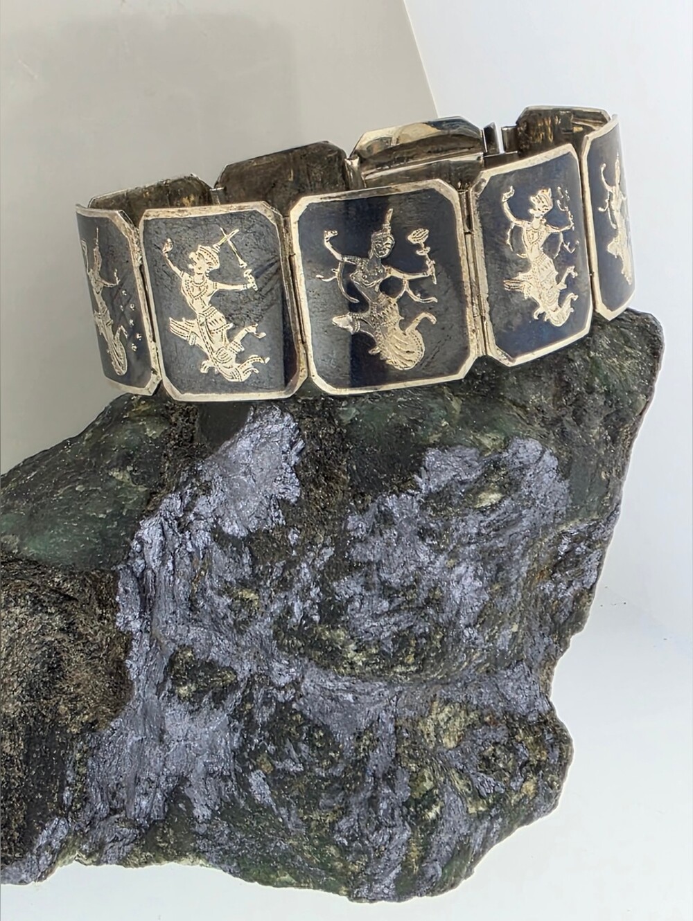 Handcrafted Siam Silver and Black Panel Bracelet